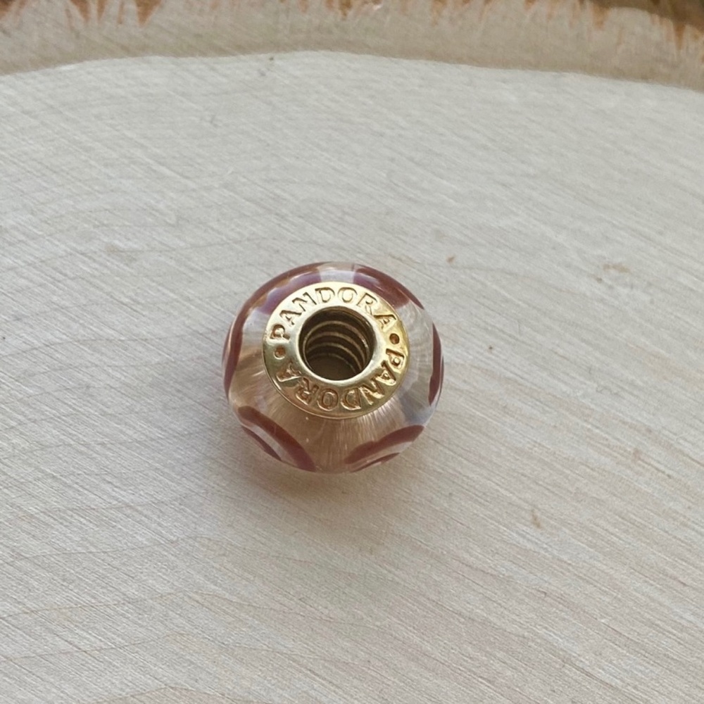 NEW Pandora RETIRED RARE 14k Gold Glass Red Swirl Murano Charm - Picture 9 of 16